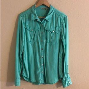 Green Holding Horses Button Up Blouse